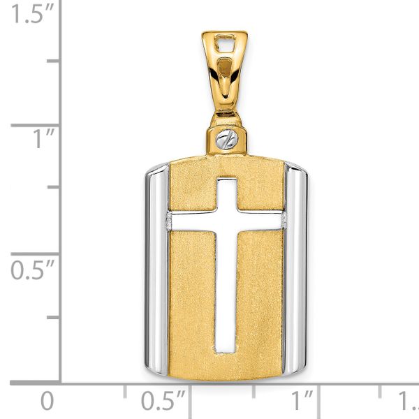 14K Two-tone Brushed Cross Dog Tag Pendant - Image 4