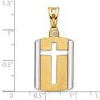 14K Two-tone Brushed Cross Dog Tag Pendant - Image 4