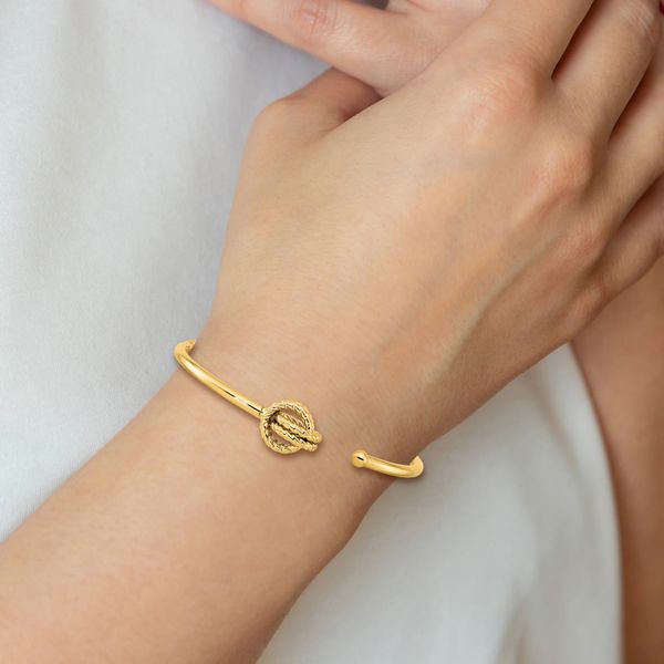 14K Polished Love Knot Hinged Bangle - Image 4