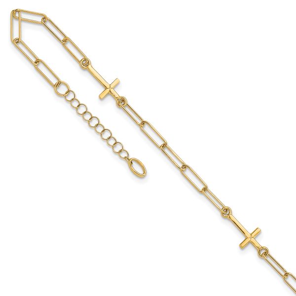 Leslie's 14K Cross Link with 1in. ext Anklet