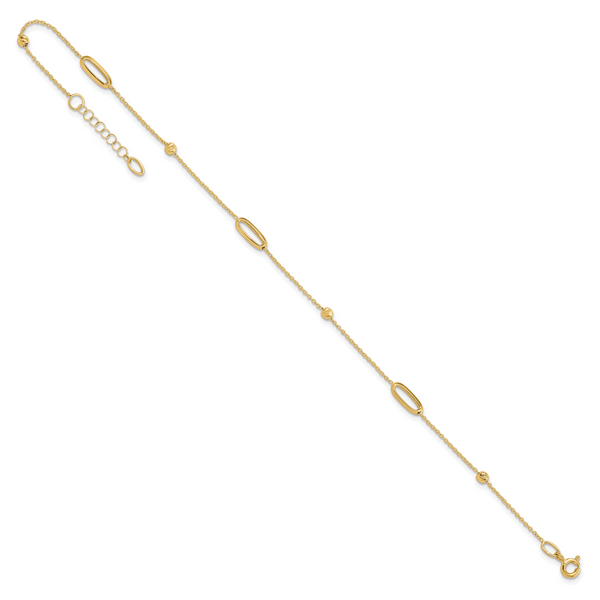 Leslie's 14K Polished Diamond-cut Beads with 1in. ext. Anklet - Image 2