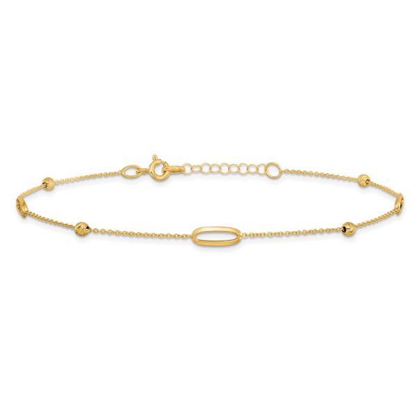 Leslie's 14K Polished Diamond-cut Beads with 1in. ext. Anklet - Image 3