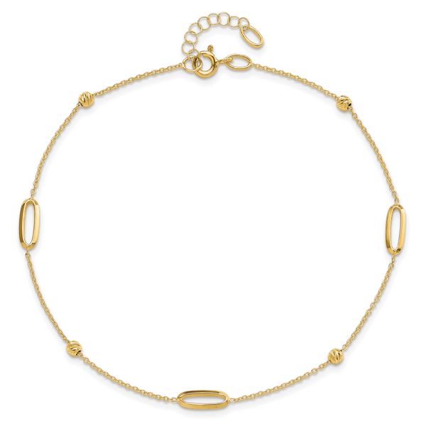 Leslie's 14K Polished Diamond-cut Beads with 1in. ext. Anklet - Image 4