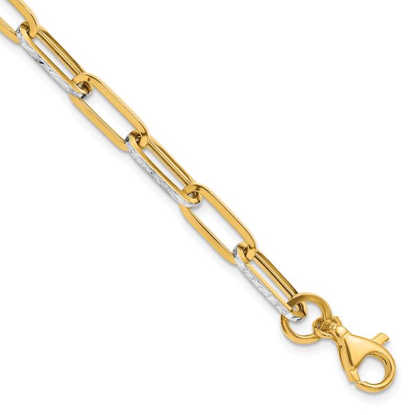 Leslie's 14K w/White Rhodium Polished / Diamond-cut Link Bracelet
