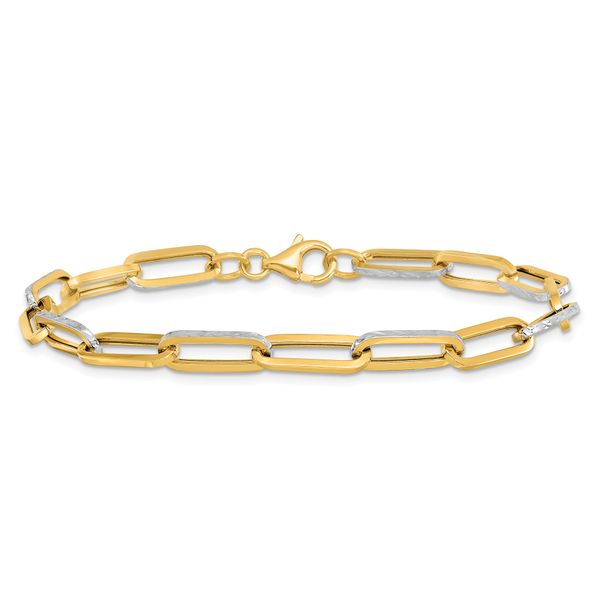 Leslie's 14K w/White Rhodium Polished / Diamond-cut Link Bracelet - Image 3