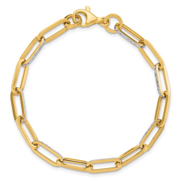 Leslie's 14K w/White Rhodium Polished / Diamond-cut Link Bracelet - Image 4