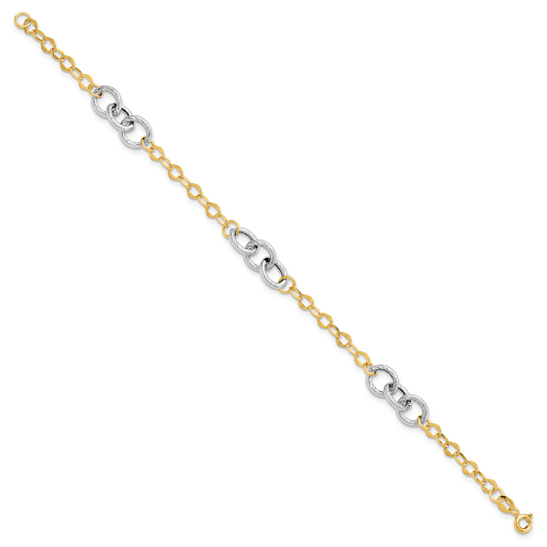 Leslie's 14K Two-tone Polished and Textured Fancy Link Bracelet - Image 2