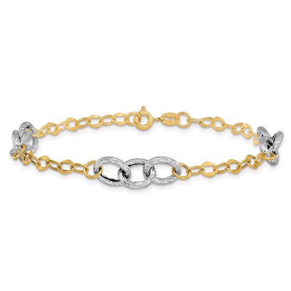 Leslie's 14K Two-tone Polished and Textured Fancy Link Bracelet - Image 3