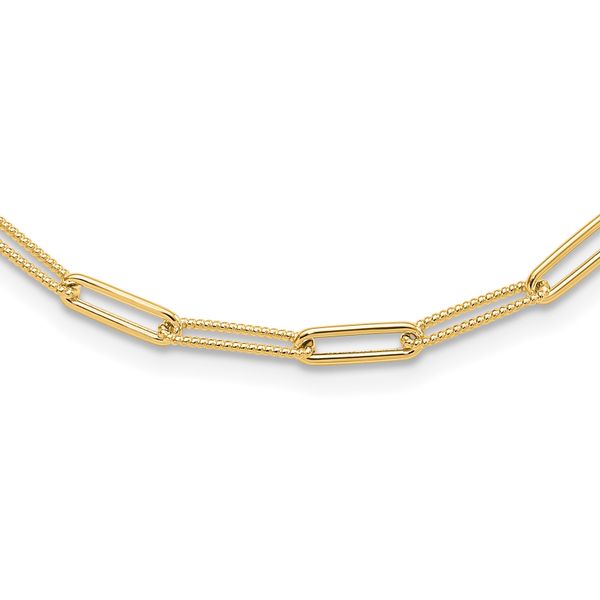 Leslie's 14K Polished and Textured Paperclip Link Necklace