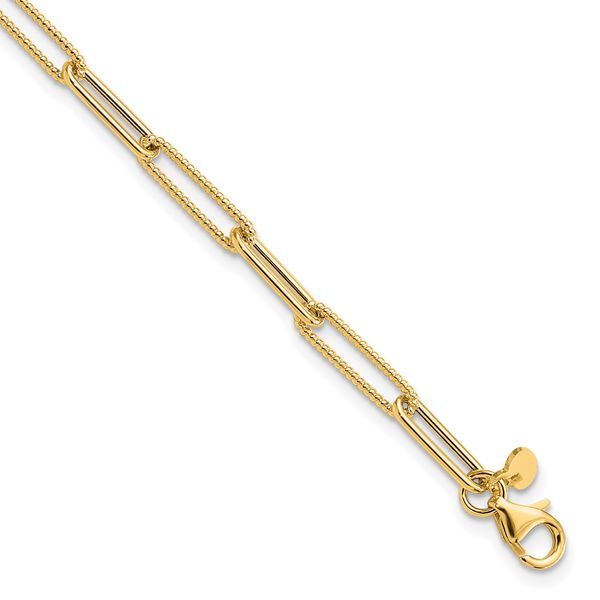 Leslie's 14K Polished and Textured Paperclip Link Bracelet