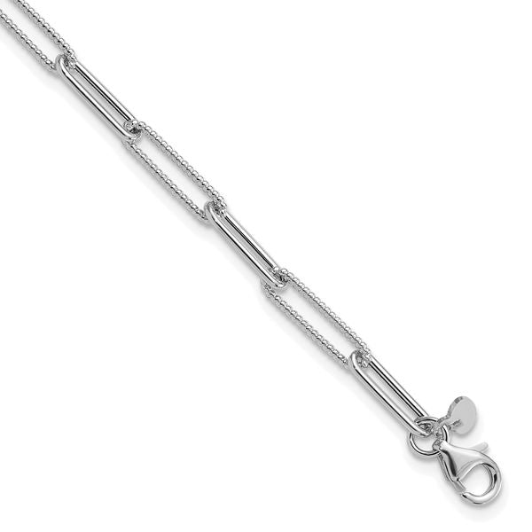Leslie's 14K White Gold Polished / Textured Paperclip Link Bracelet