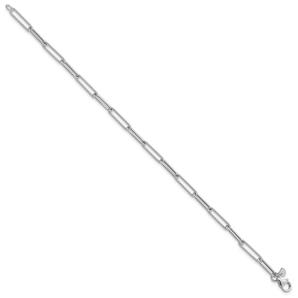 Leslie's 14K White Gold Polished / Textured Paperclip Link Bracelet - Image 2