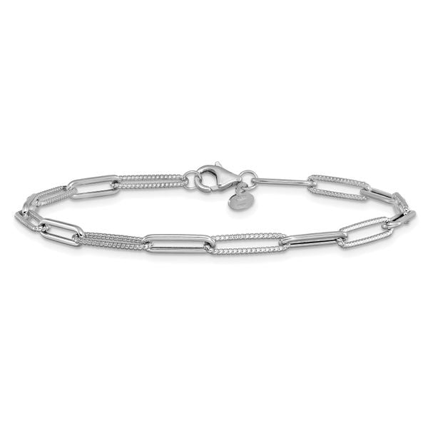 Leslie's 14K White Gold Polished / Textured Paperclip Link Bracelet - Image 3