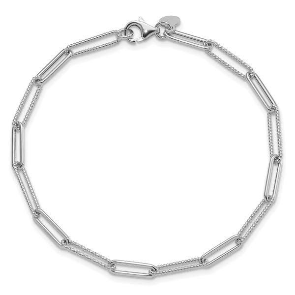 Leslie's 14K White Gold Polished / Textured Paperclip Link Bracelet - Image 4