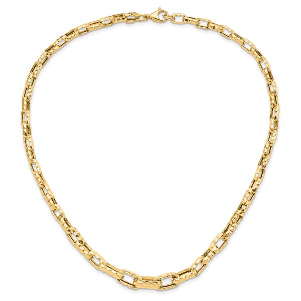 14K Polished Hollow Hammered Graduated Link Necklace - Image 3