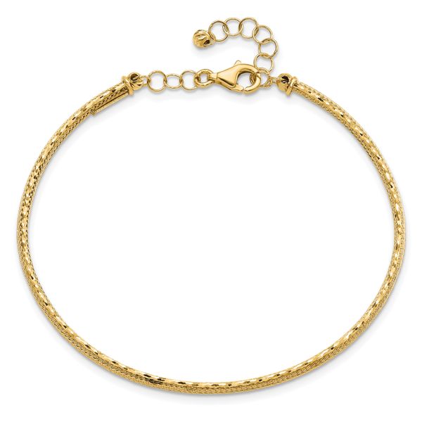 14K Diamond-cut and Textured with Safety Chain Bangle - Image 2