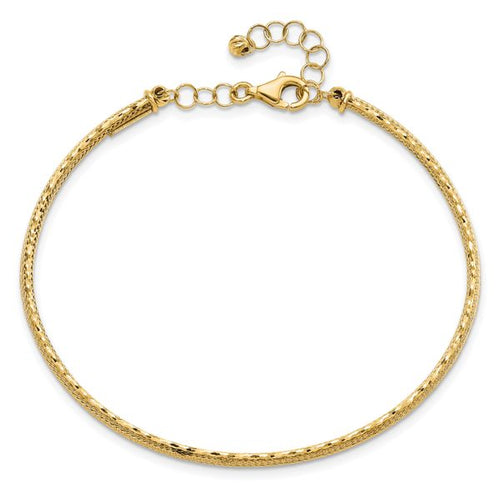 14K Diamond-cut and Textured with Safety Chain Bangle - Image 2