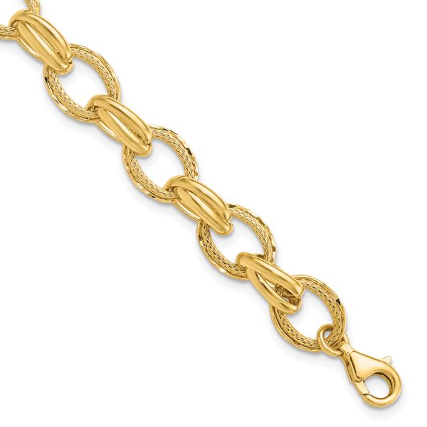 Leslie's 14K Polished/Textured and Diamond-cut Fancy Link Bracelet