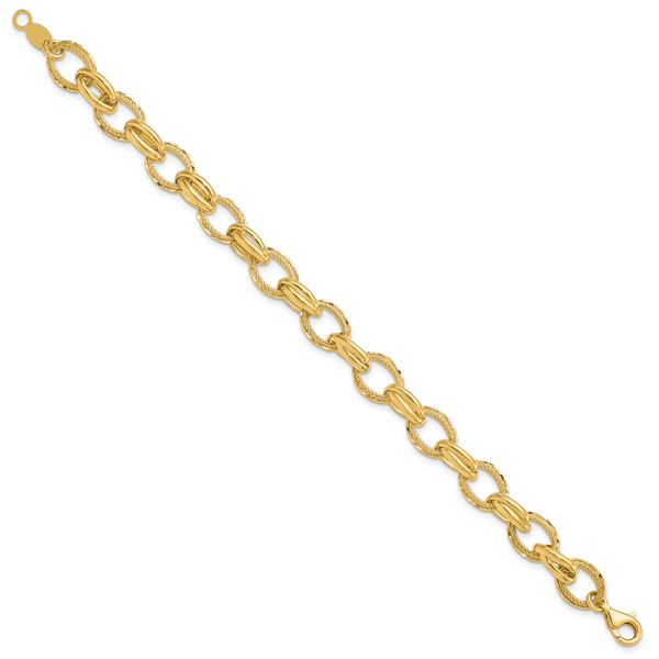 Leslie's 14K Polished/Textured and Diamond-cut Fancy Link Bracelet - Image 2