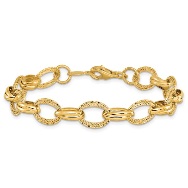Leslie's 14K Polished/Textured and Diamond-cut Fancy Link Bracelet - Image 3