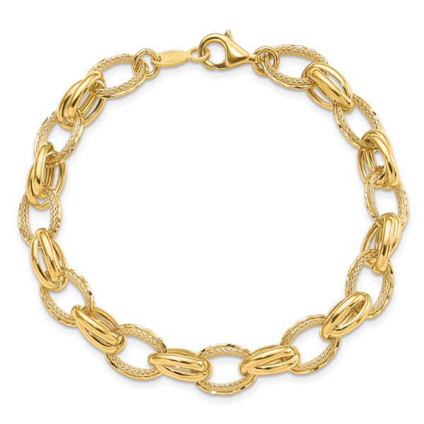 Leslie's 14K Polished/Textured and Diamond-cut Fancy Link Bracelet - Image 4