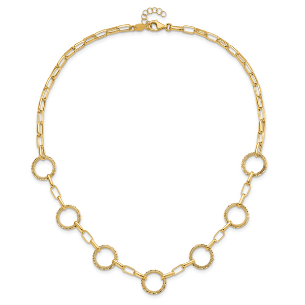Leslie's 14K Dia-cut and Textured Circles Fancy Link with 1in. ext Necklace - Image 3