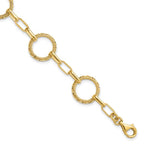 Leslie's 14K Polished/Dia-cut/Textured Circles Fancy Link Bracelet
