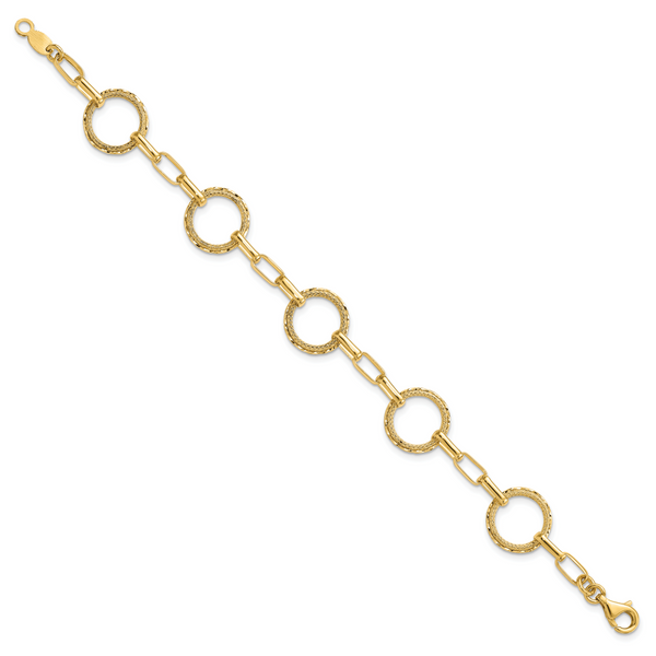Leslie's 14K Polished/Dia-cut/Textured Circles Fancy Link Bracelet - Image 2