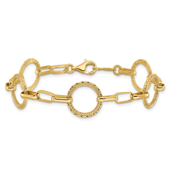 Leslie's 14K Polished/Dia-cut/Textured Circles Fancy Link Bracelet - Image 3