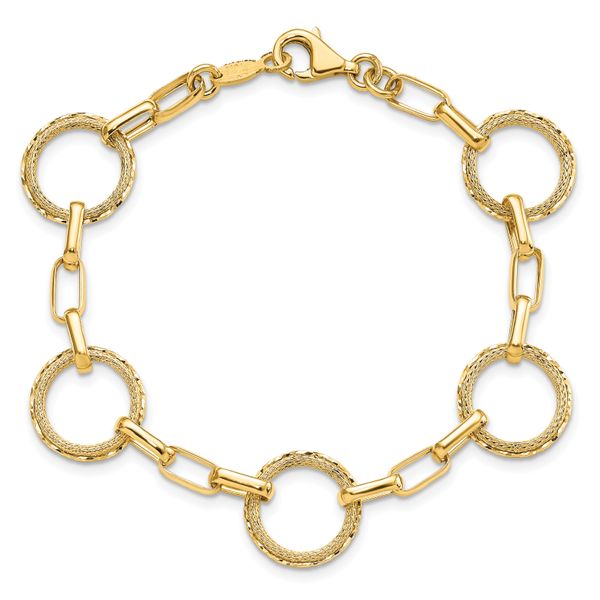 Leslie's 14K Polished/Dia-cut/Textured Circles Fancy Link Bracelet - Image 4