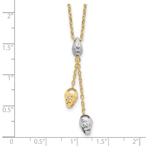 14K Two-tone Diamond-cut Beads Drop Necklace - Image 4