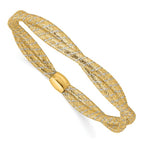 14K with Rhodium Polished 2 Strand Twist Stretch Bangle