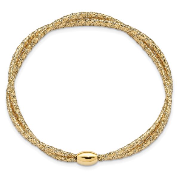 14K with Rhodium Polished 2 Strand Twist Stretch Bangle - Image 2