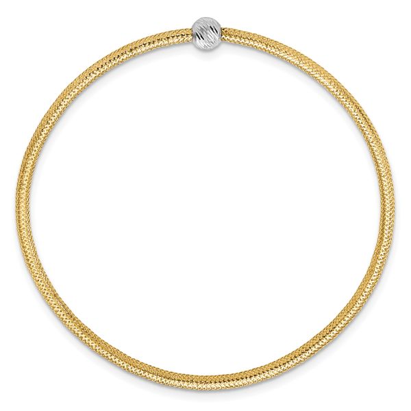 Leslie's 14K with Rhodium Polished with Diamond-cut Bead Stretch Bracelet - Image 2
