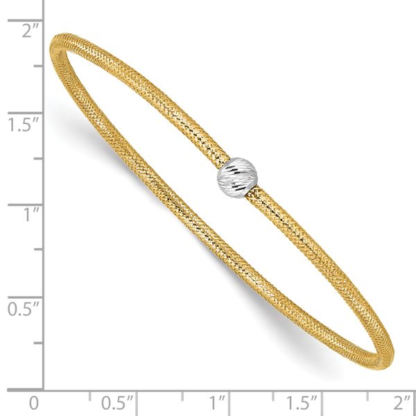 Leslie's 14K with Rhodium Polished with Diamond-cut Bead Stretch Bracelet - Image 3
