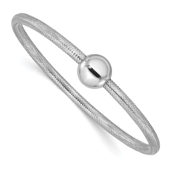 Leslie's 14K w/White RH-plating Polished with Bead Stretch Bracelet
