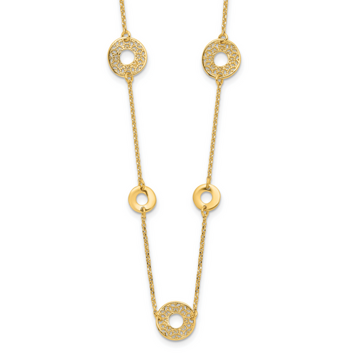 14K Polished and Filigree Circle Stations with 1in. ext. Necklace
