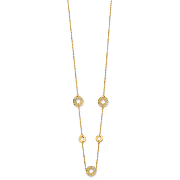 14K Polished and Filigree Circle Stations with 1in. ext. Necklace - Image 2