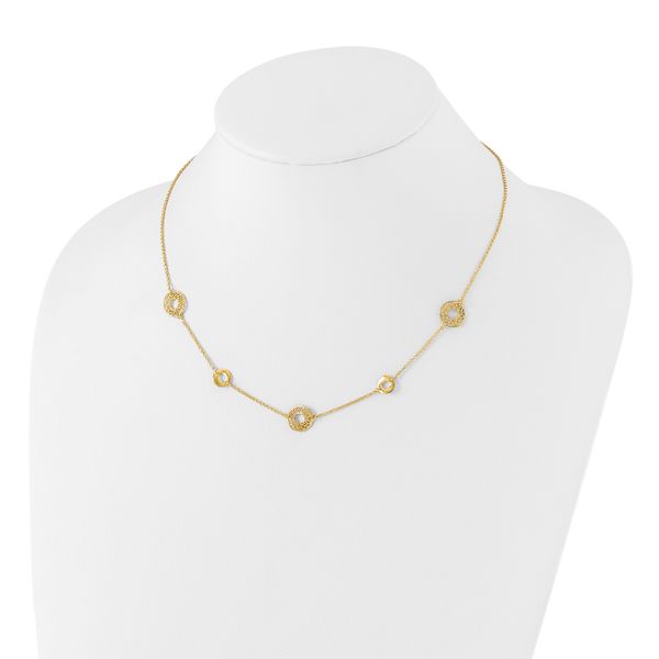14K Polished and Filigree Circle Stations with 1in. ext. Necklace - Image 4