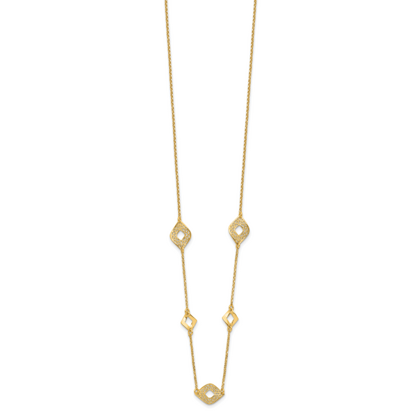 14K Polished and Filigree Diamond Shape with 1in. ext. Necklace - Image 2