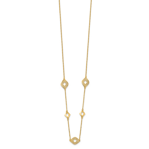 14K Polished and Filigree Diamond Shape with 1in. ext. Necklace - Image 2