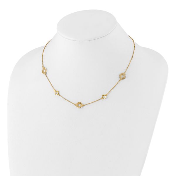 14K Polished and Filigree Diamond Shape with 1in. ext. Necklace - Image 4
