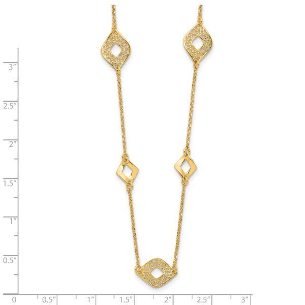 14K Polished and Filigree Diamond Shape with 1in. ext. Necklace - Image 5