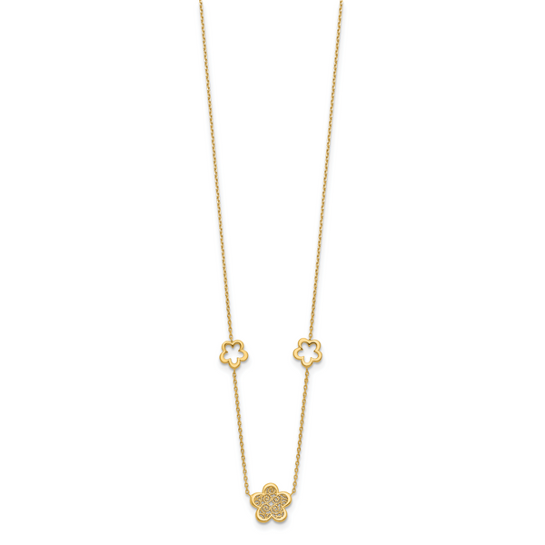 Leslie's 14K Polished and Filigree Flower Stations with 1in. ext. Necklace - Image 2