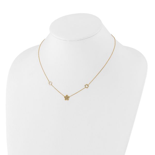 Leslie's 14K Polished and Filigree Flower Stations with 1in. ext. Necklace - Image 4