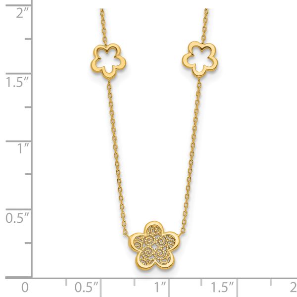 Leslie's 14K Polished and Filigree Flower Stations with 1in. ext. Necklace - Image 5