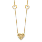 Leslie's 14K Polished and Filigree Heart Stations with 1in. ext. Necklace