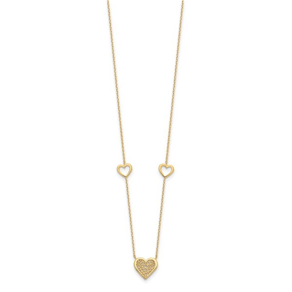 Leslie's 14K Polished and Filigree Heart Stations with 1in. ext. Necklace - Image 2
