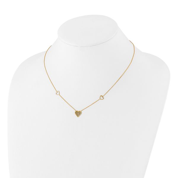 Leslie's 14K Polished and Filigree Heart Stations with 1in. ext. Necklace - Image 4