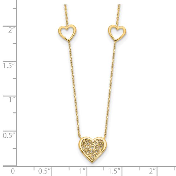 Leslie's 14K Polished and Filigree Heart Stations with 1in. ext. Necklace - Image 5